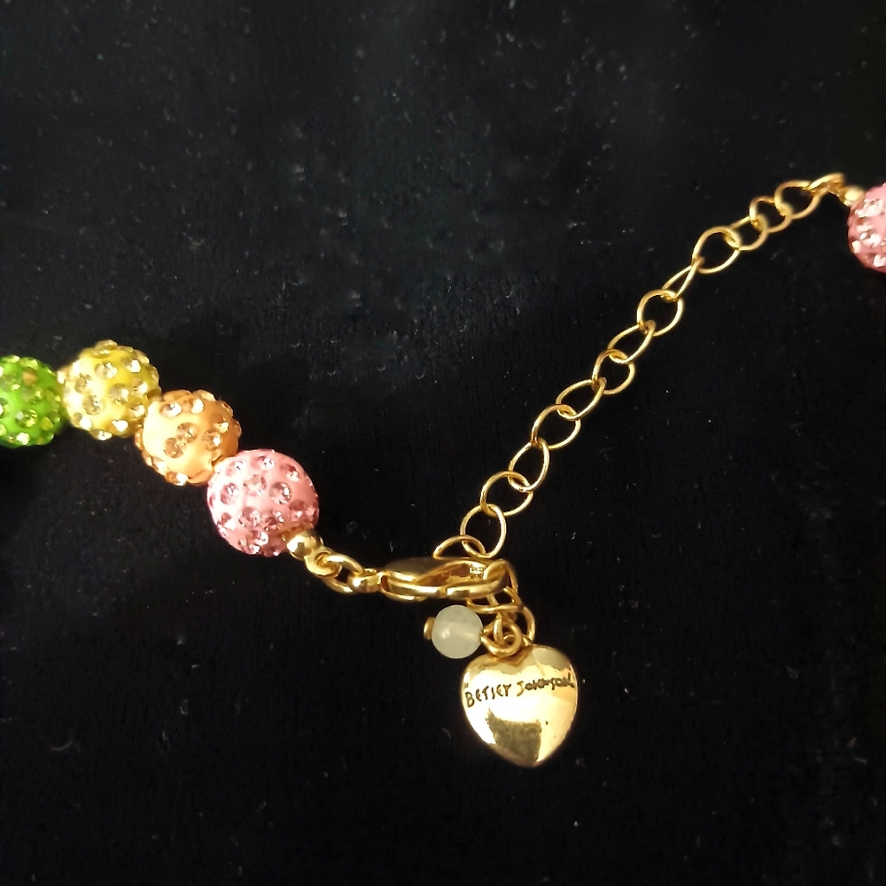 Betsey Johnson Pastel Rainbow Rhinestone Bead Short Necklace - Picture 4 of 4
